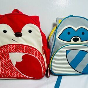 (2) Skip Hop Zoo Kids Backpacks: Blue Raccoon & Red Fox, VGUC